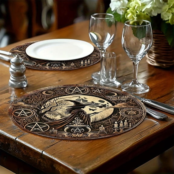 Spooky Kitchen Decor, Retro Art Featuring Halloween Witch, Simmering Cauldron Decor, Tools and Spell Motifs, Suitable for Gothic Home Dining Space, Pagan Decor Lover Gift, Wrinkle