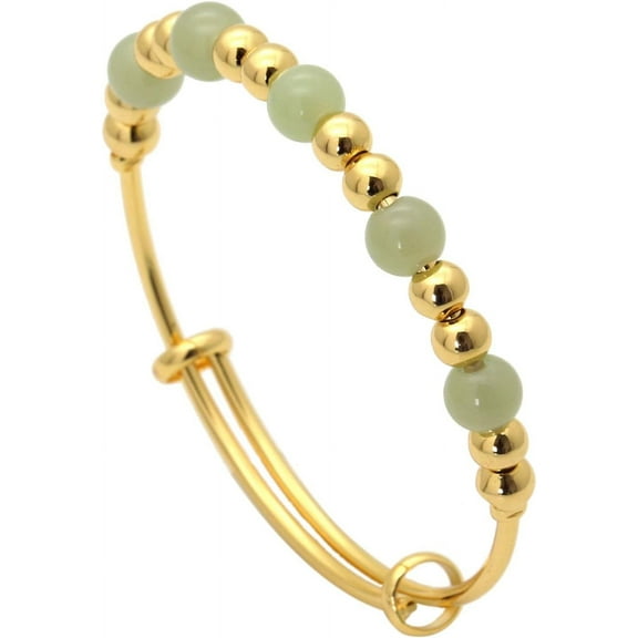 18K Gold Plated Jewelry Faux Jade Bead Stone Bracelet Adjustable Cuff Bracelet