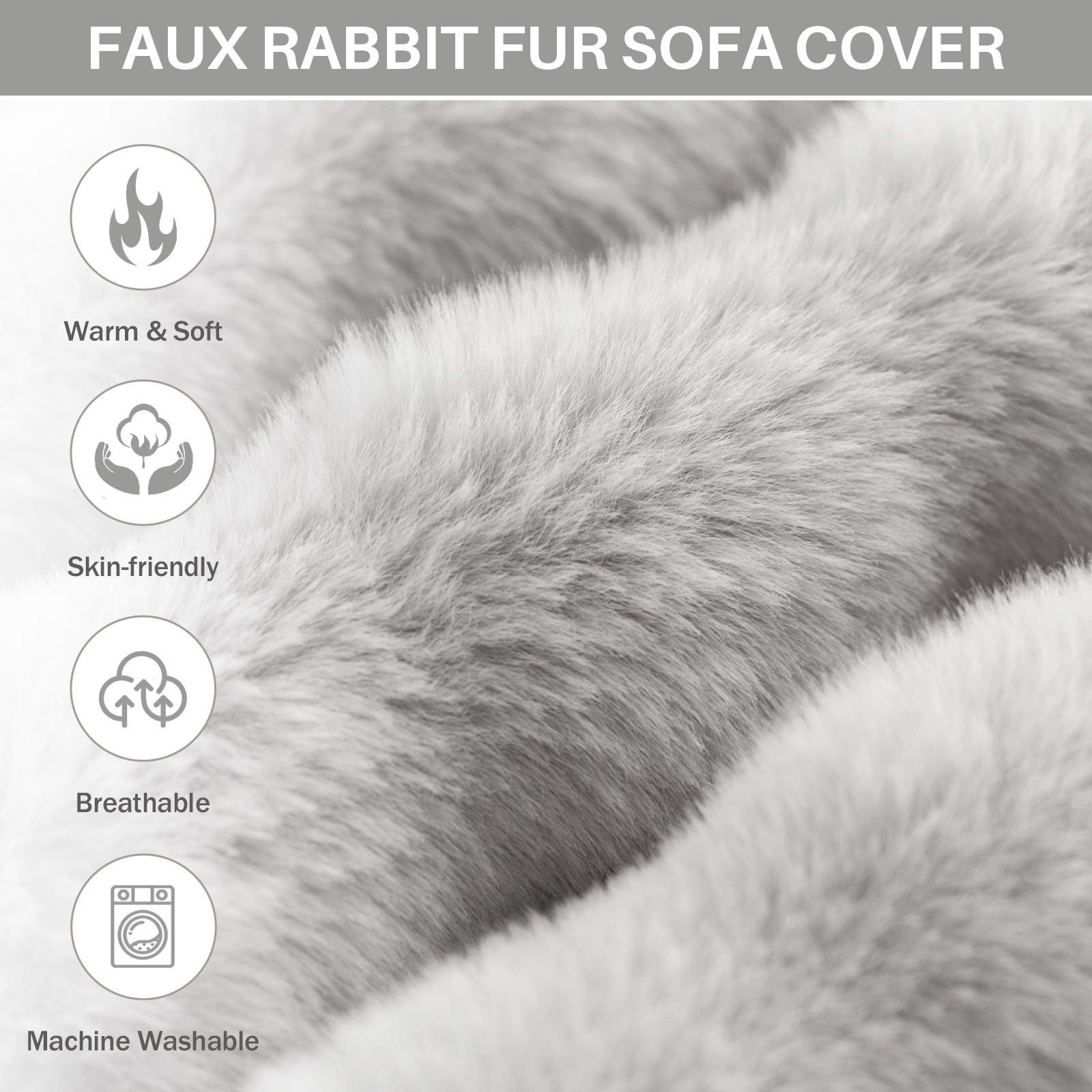 WOOW DEPOT Warm Faux Rabbit Fur Sofa Cover Machine Washable, Thick Throw Blanket L Shape Slipcover for 2 - 3 Cushion Couch, Light Gray 71"x118"