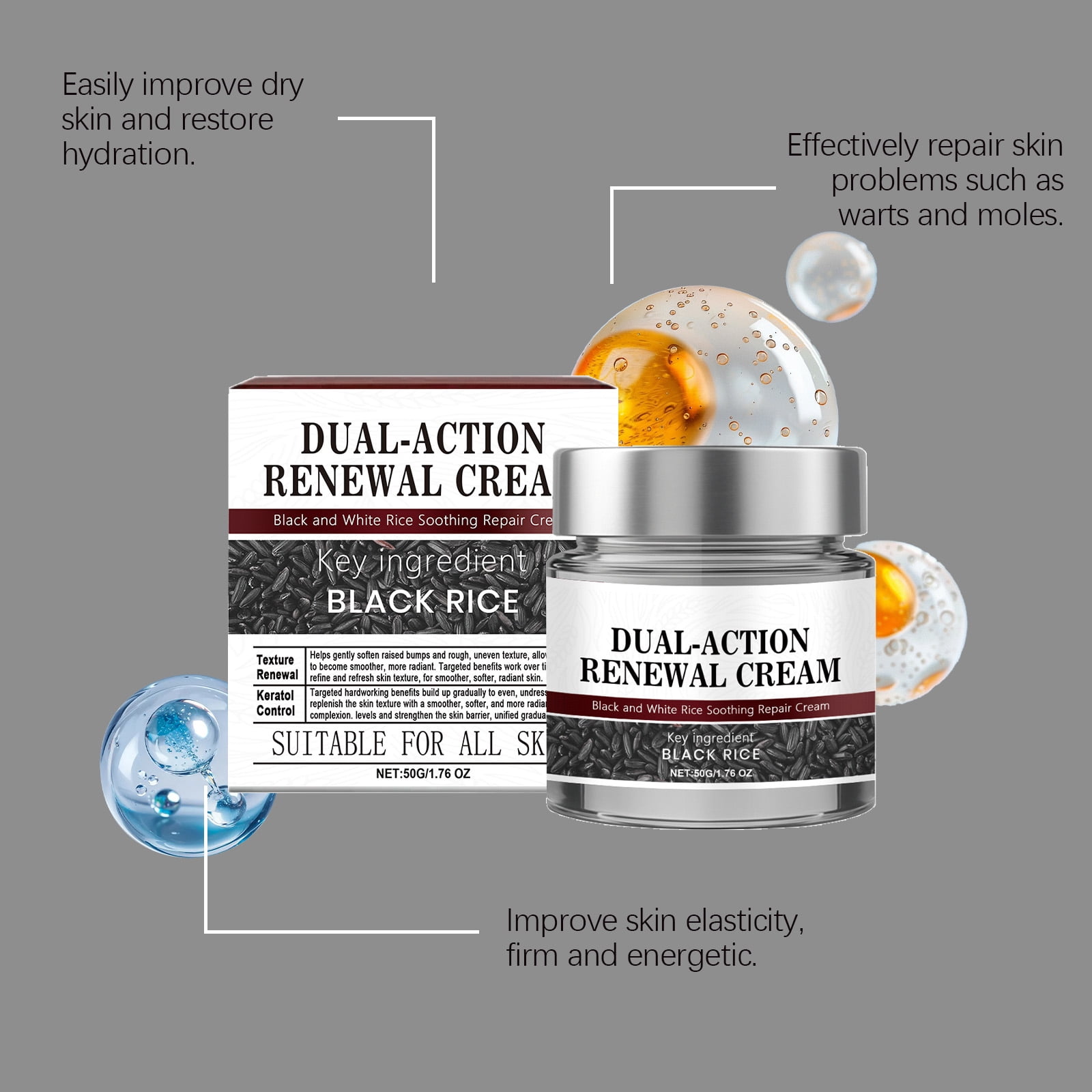 Alvantor Moisturizing Body Cream with Black Rice Extract for All Skin Types, 1.76oz
