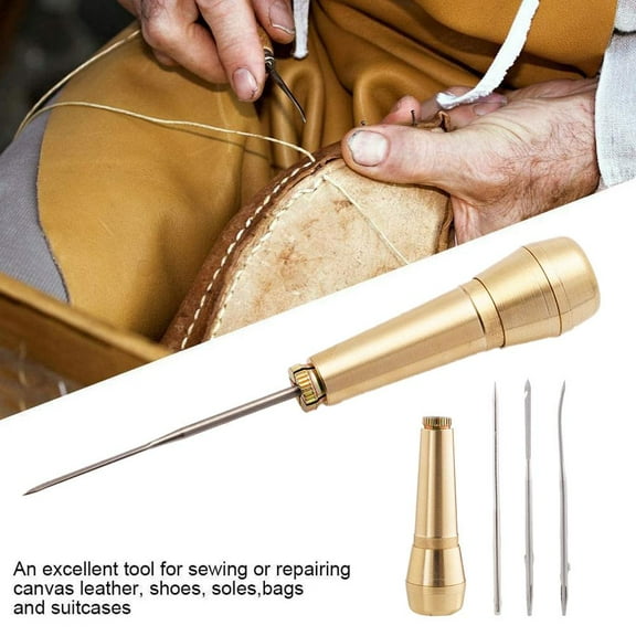 FurNest Leather Sewing Awl Needle with Handle 3 Needles Sewing Stitcher.