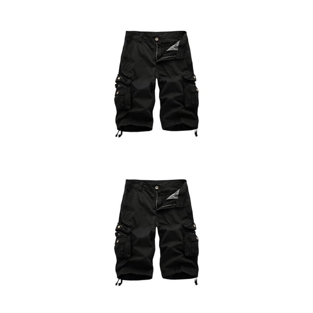 Guardurnaity Pantalones cortos para hombre, cintura expandible portátil, multibolsillos, transpirables, talla grande, pantalones cortos, bragas de Negro treinta 2Conjunto
