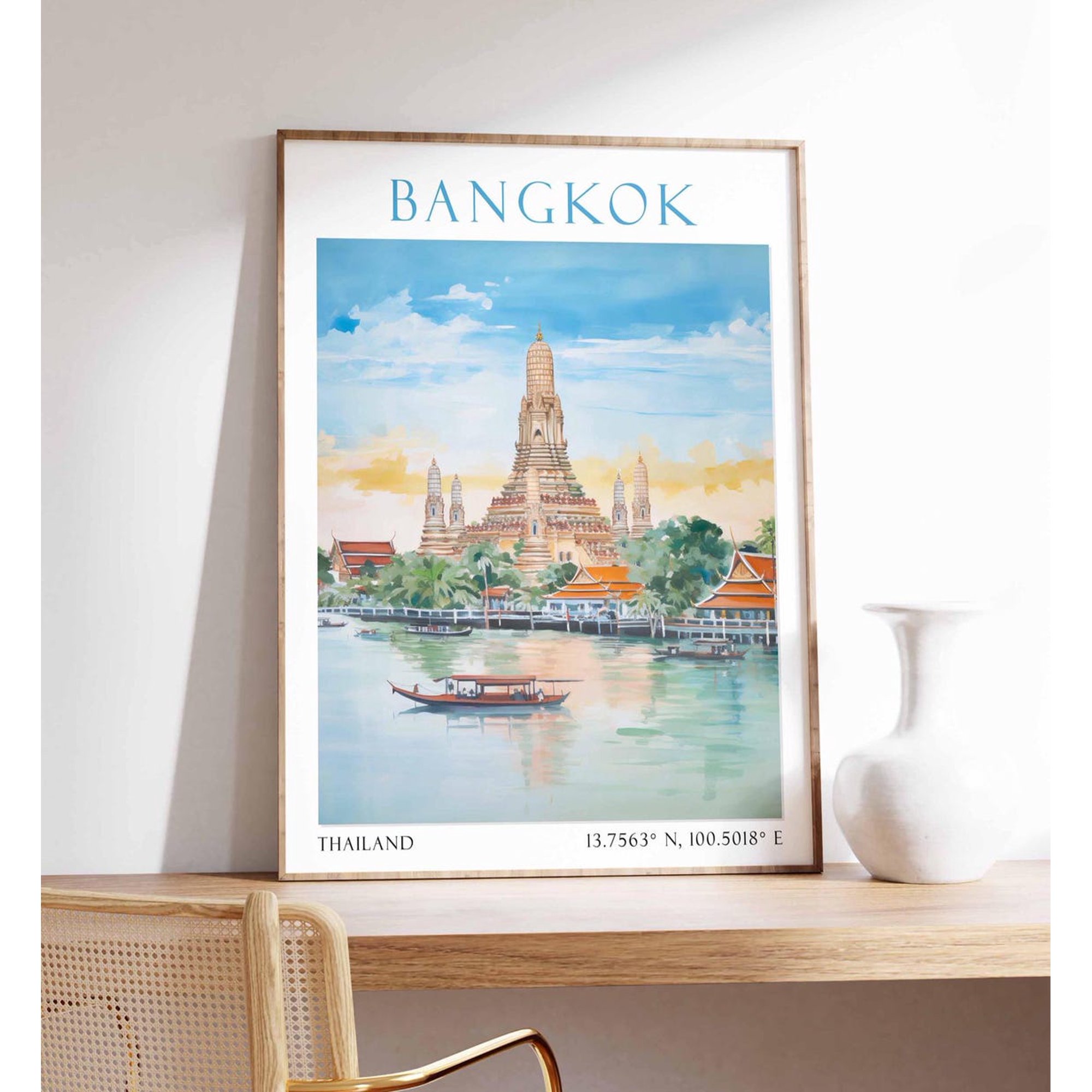 Bangkok Thailand Travel Poster With Vibrant Southeast Asian City Decor