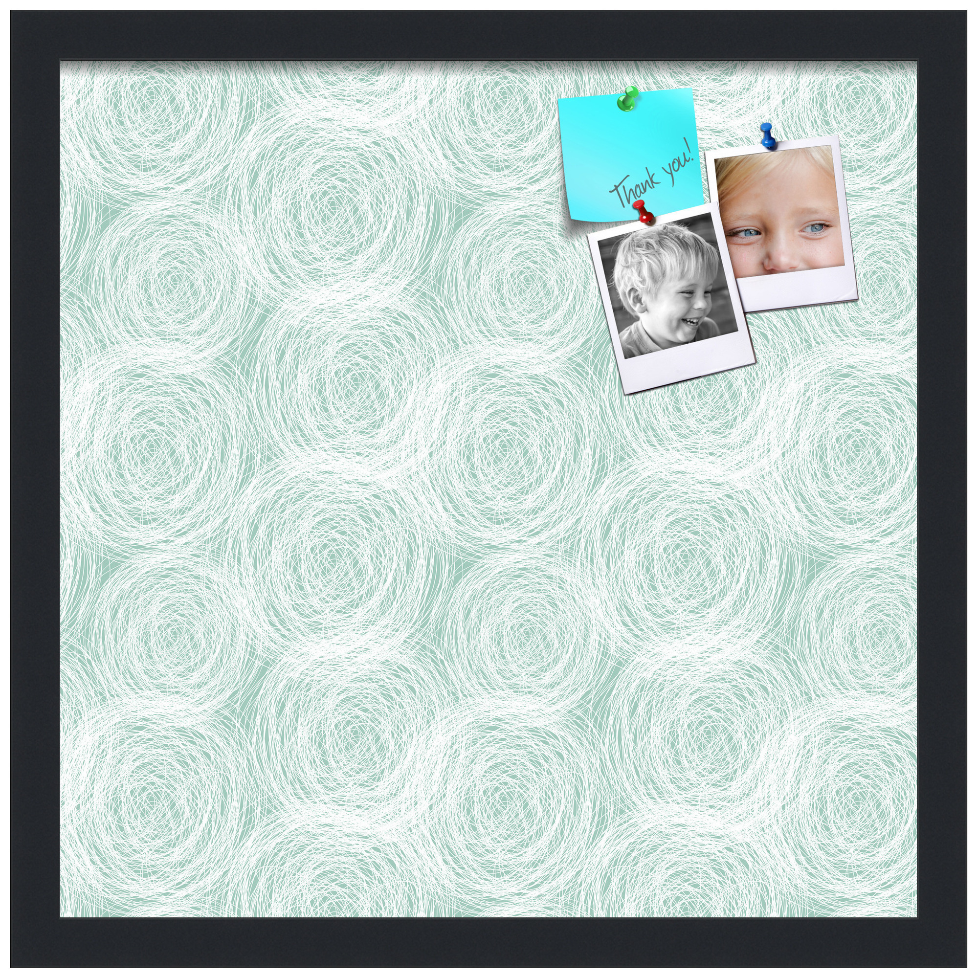 PinPix 17x17 Custom Cork Bulletin Board  Poster Board Has a Fabric Style Canvas Finish, Framed in Circles Sketch Aqua, by ArtToFrames (PinPix-1926)