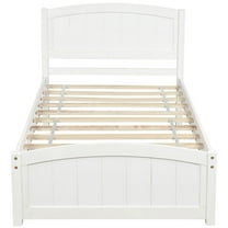Wood Platform Bed Home Bedroom Wood Slat Support Bed Frame Bedstead with Headboard Footboard White