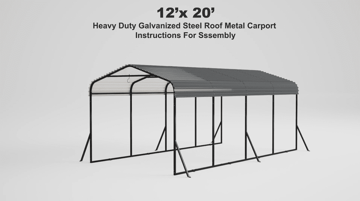 12 x 24 FT Metal Carport with Galvanized Steel Roof, Heavy Duty Metal Roof Carport with Enhanced Base, Tall Kits Garage for Tractors, Trucks, Boats, Cars