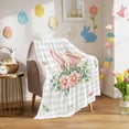 thumbnail image 3 of Throw Blanket Fleece Throw Blanket 50x80in, Easter Watercolor Rabbit Ears Soft Lightweight Bed Blankets Flowers on Gray Checker Grid Fuzzy Couch Blankets for All Season, 3 of 9