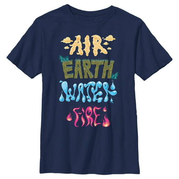 Boy's Elemental Air Earth Water Fire Graphic Tee Navy Blue Medium