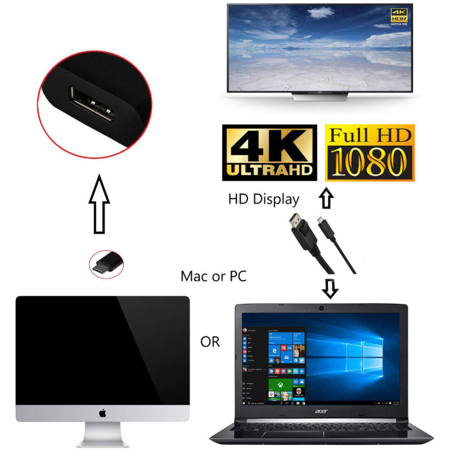 4XEM USB-C to DisplayPort Cable 6FT 4XUSBCDISPCBL6