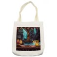 thumbnail image 1 of Fantasy Tote Bag, Cartoon Style Cave Landscape with a Big Tree Treasure Chest Lamps and Waterfall, Cloth Linen Reusable Bag for Shopping Books Beach and More, 16.5" X 14", Cream, by Ambesonne, 1 of 2