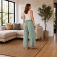 thumbnail image 4 of Wrongduck Women's Lace Trim Wide Leg Pants, Cropped Palazzo Trousers with Drawstring Elastic Waist and Pockets, Lightweight Summer Casual Lounge Pants, 4 of 7