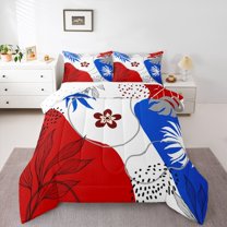 Homewish Chic Flower Leaves 3 Pieces Queen Comforter Set for Teens Boys Girls,Mid Century Ultra Soft Bedding Sets,Vintage Aesthetic Bedding Comforter Set,Ultra Soft Home Decor,Reversible