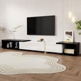 thumbnail image 3 of Meuble Télé Moderne Extensible avec Longueur Réglable (55,1-102 Po) Design Rotatif, Fini Marbre Noir, devant à Fini Très Lustré, Armoire de Rangement Multimédia pour Salon (Blanc+noir, 55,1/102 L X 15,8 L X 11,8 H Po), 3 of 18