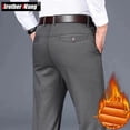 thumbnail image 2 of Pantalones casuales gruesos de vellón para hombre, de negocios, ajustados, rectos, sencillos, de estilo clásico, de algodón, gris oscuro, pantalones de felpa para oficina para hombre, 2 of 5