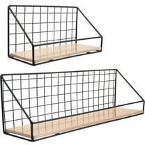 Masteelf 2pcs Wall Mounted Storage Rack Iron Floating Display Shelf Wood Board Organizers