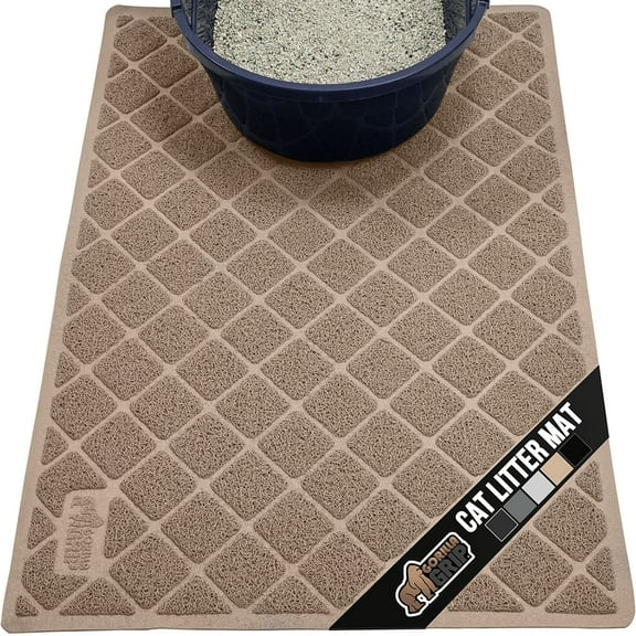 GORILLA GRIP Cat Litter Box Mat, 35x23, Water Resistant Kitty Litter Trapping Mat, Textured Backing, Easy to Clean, Less Waste and Clean Floors, Kitten Supplies for Indoor Cats, Soft on Paws, Beige