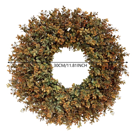 11.8" Fall Wreath for Front Door Artificial Boxwood Autumn Wreath Thanksgiving Harvest Festival Farmhouse Wall Porch Window Outdoor Home Decor, Wreath