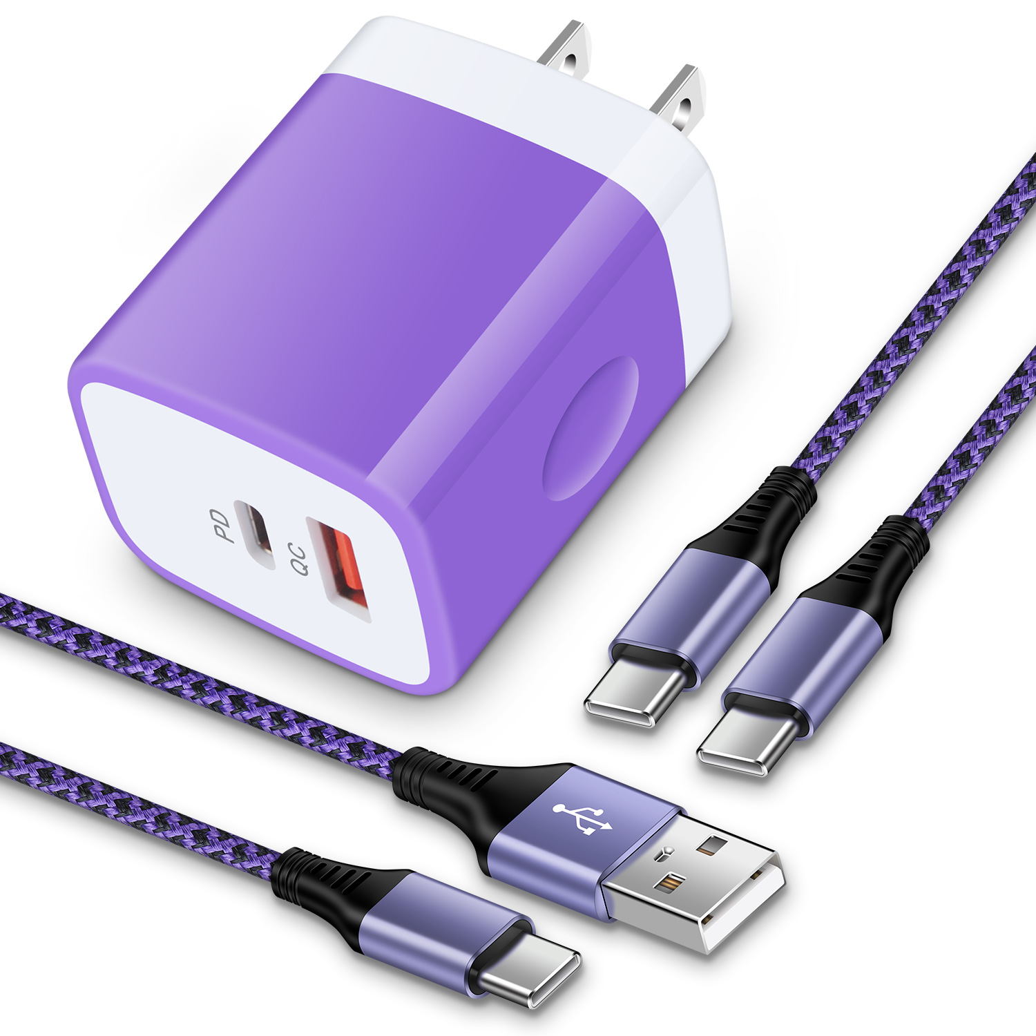 Usb C Fast Charger Block,HopePow Type C Charger Fast Charging PD 20W QC3.0 Super Fast Android Phone Charger Block Usb C with 2PACK 6ft USB C Charger Cable for Samsung,Purple