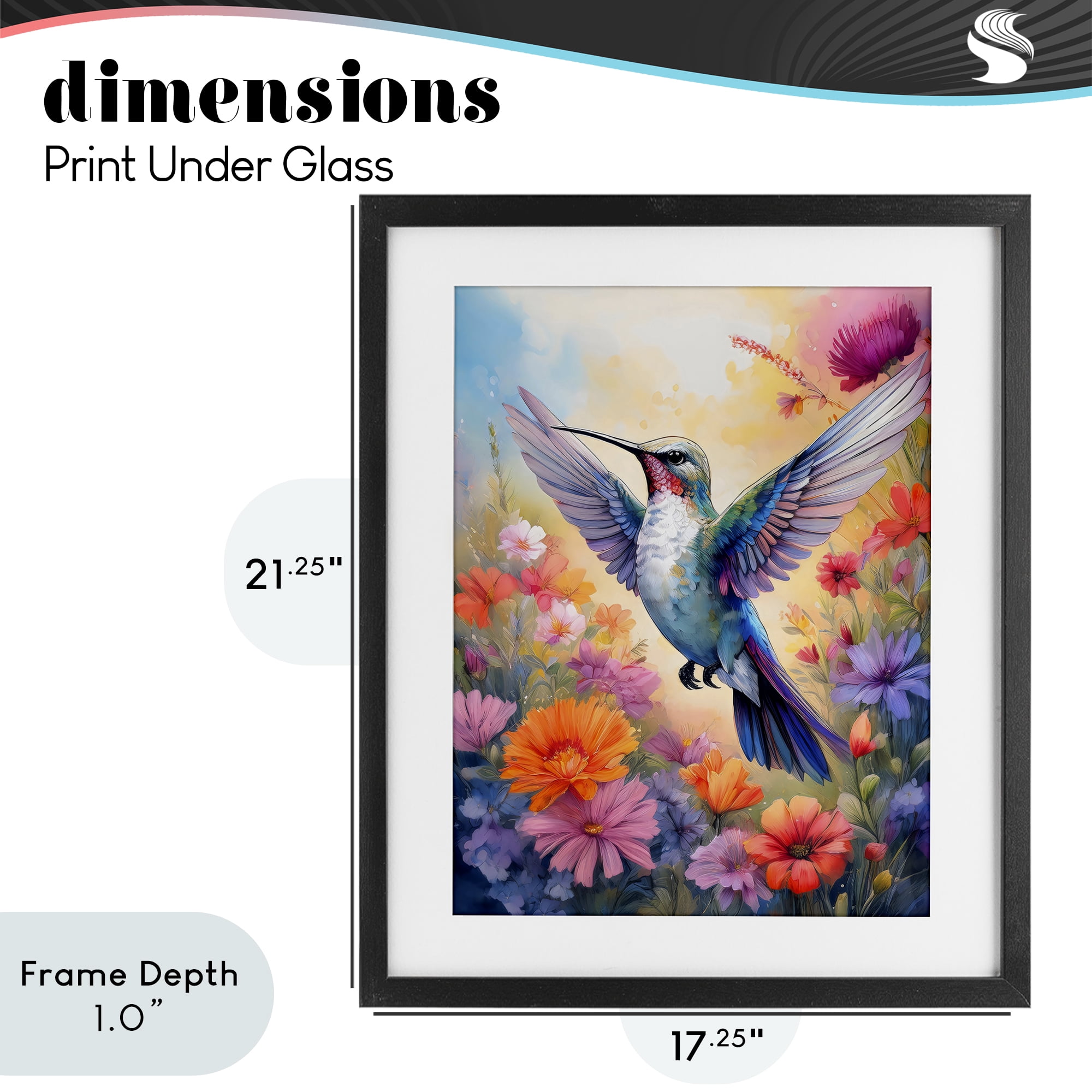 Stupell Industries Colorful Hummingbird in Bloom Black Framed Print Under Glass, design by Creative Studio