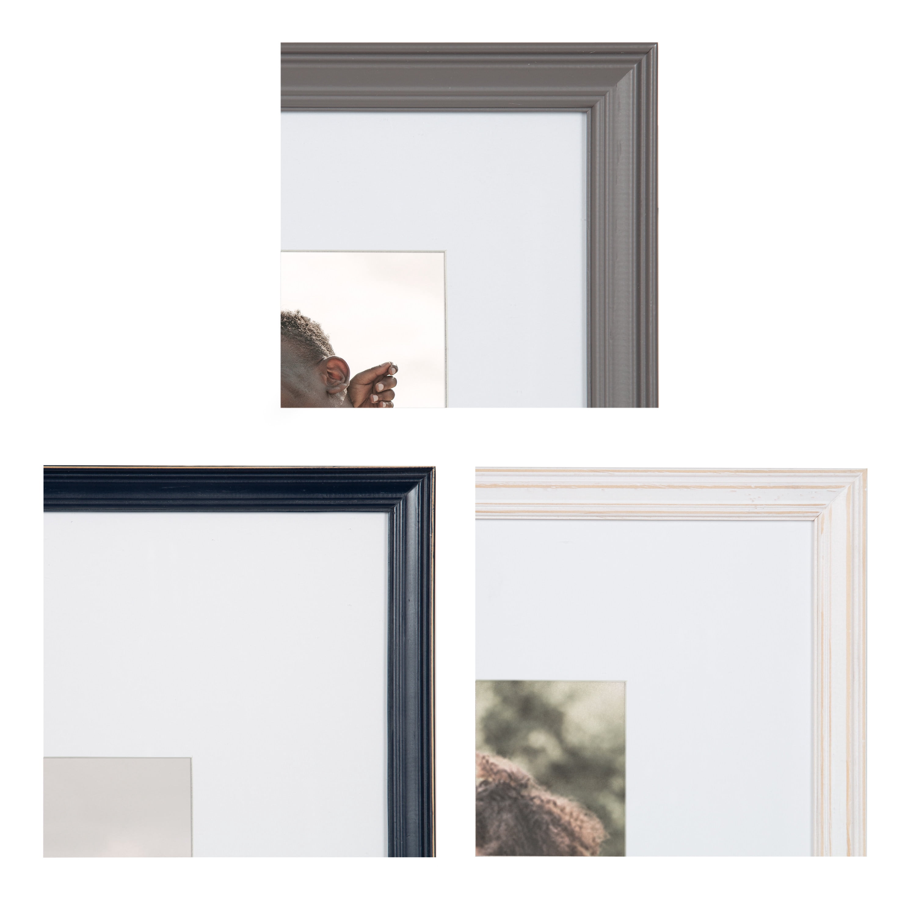Kate and Laurel Bordeaux Gallery Wall Frame and Shelf Kit, Set of 5, Multiple Coastal Finishes, Assorted Size Frames and Display Shelf