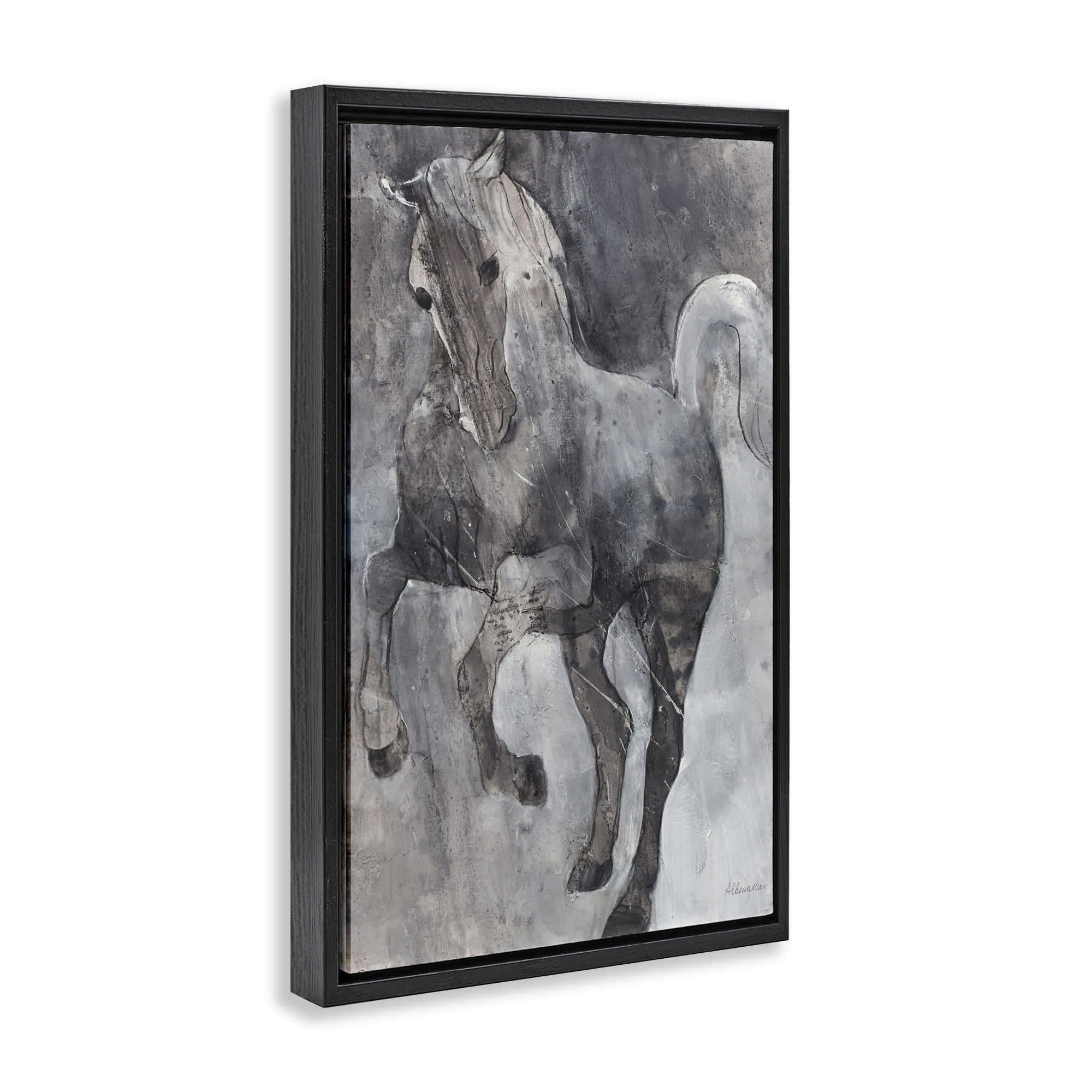 Stupell Industries Wind Dancer Stallion Animals & Insects Painting Black Floater Framed Canvas Art Print Wall Art, 17 x 25