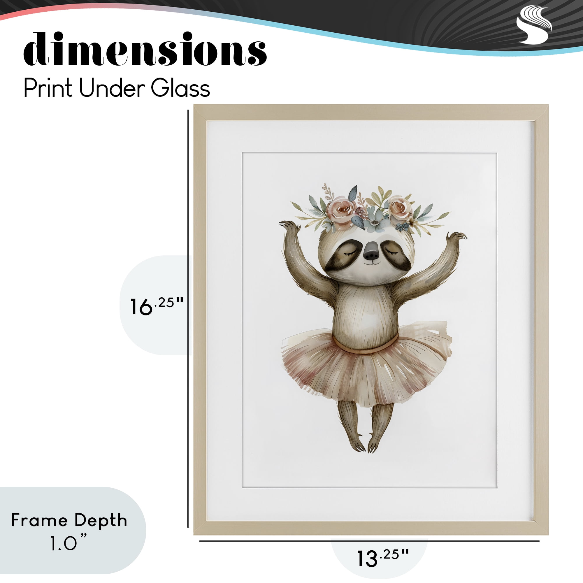 Stupell Industries Dreamy Sloth Ballet with Flowers Birch Framed Print Under Glass, design by LSR Design Studio