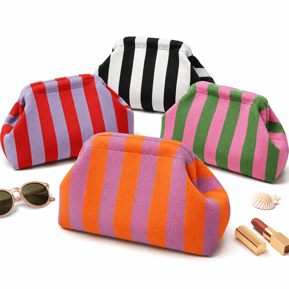 Woven Clutch Purse for Women Black White, Striped Summer Woven Clutch Mahjong Tile Bag Dumpling Style Colorful Evening Handbag