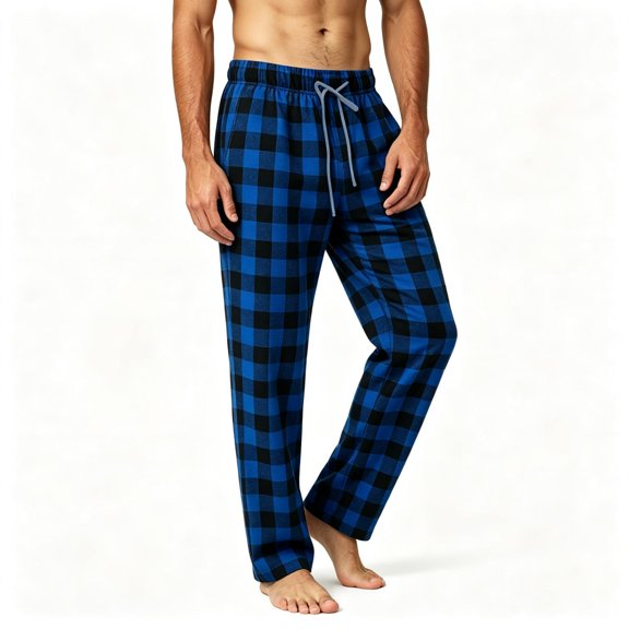 TKKCS Mens Buffalo Plaid Lounge Pants Relaxed Fit Straight Leg Casual Sleepwear Elastic Waist Drawstring Pajama Pants with Pockets Blue XL