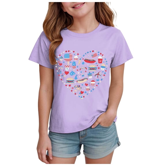 Povozer 4th of July Shirts for Girls Clothes 250 Anniversary Usa Kids Shirt Childrens Independence Day Printed T Shirt Girls Boys Comfortable Short Sleeved Top Size 2-3 Years,Purple
