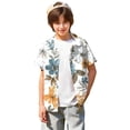 thumbnail image 3 of Abcomgle Hawaiian Shirt for Boys 5 6 Button Down Short Sleeve Boys Summer Shirts Tropical Palm Tree Print Beach Boys Shirts,Light Gray,5-6Years, 3 of 5