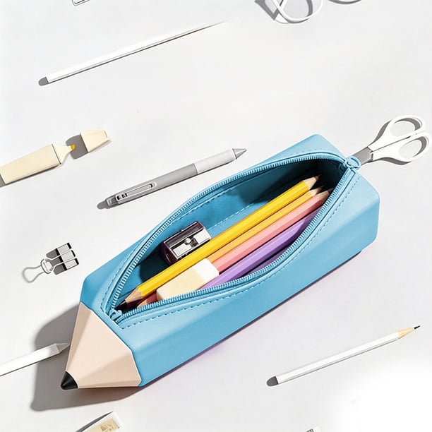 Estuche de Silicona con Cremallera para Lápices – Organizador de Artículos de Papelería con Forma de Lápiz para La Escuela, La Oficina o Los Viajes.