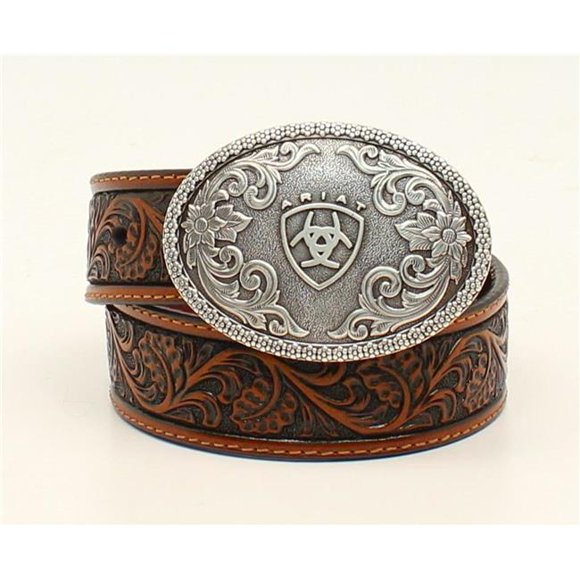 Ariat A1300208-22 Boys Floral Buckle & Embossed Belt, Tan - Size 22