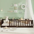 thumbnail image 3 of Alvantor Twin Size Floor Bed, Solid Wood Toddler Bed with Slat and Fence Guardrail, Montessori Floor Bed for Kids, Boys, Girls,Espresso, 3 of 8