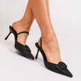 thumbnail image 6 of [On feet & in love] Women's Satin Pointed Toe Slingback Heels - Elastic Strap Stiletto Pumps with Fabric-Covered Circular Ring Detail,Black,7.5, 6 of 7