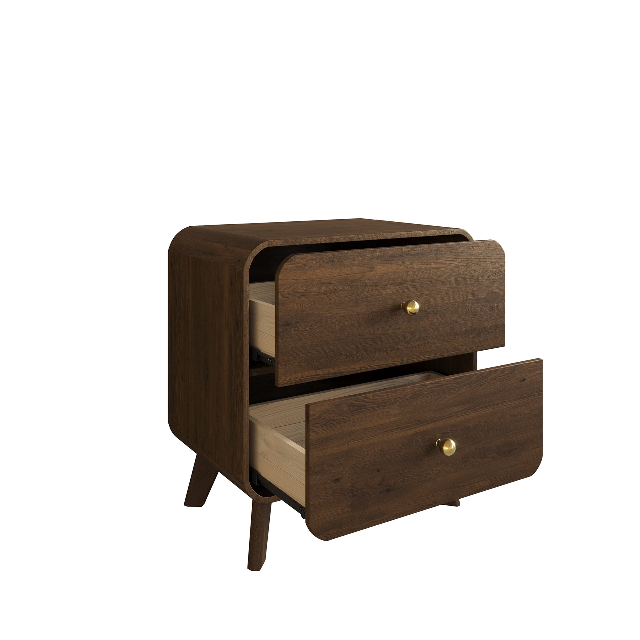 Castle Place Mid-Century 2 Drawer Wooden Nightstand, Brown