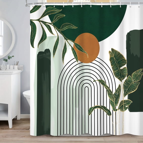 Mizhona Boho Mid Century Shower Curtain Minimalistm Modern Bathroom Curtain Abstract Geometric Bath Decoration Green 72"X72"