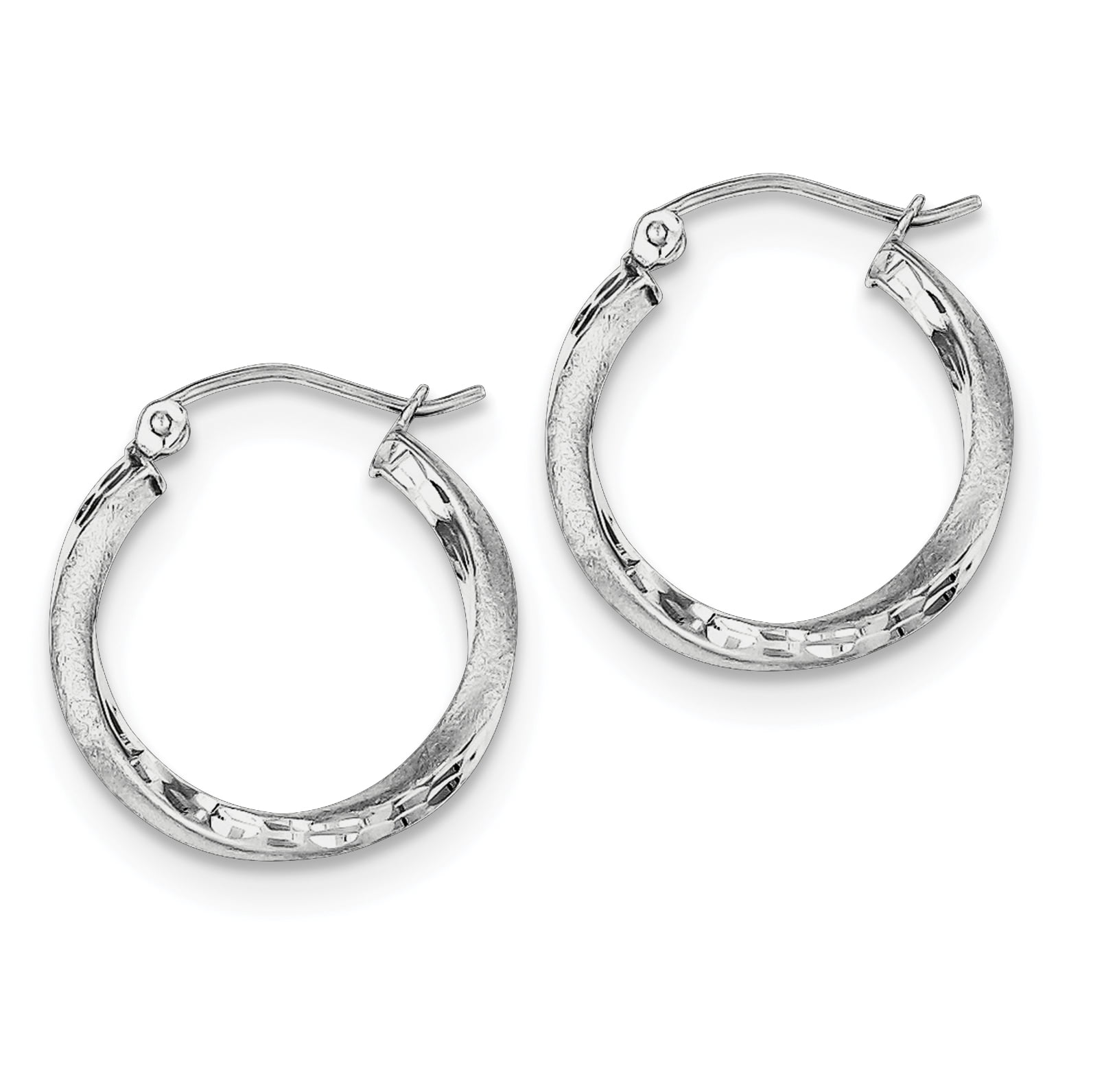 Sterling Silver Rhodium-plated Satin & Diamond Cut Twist Hoop Earrings