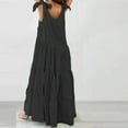 thumbnail image 6 of up to 60% off Gifts Usmixi Formal Dresses for Women Casual Plus Size Loose Flowy Ruffle Swing Tie Strap Long Dresses Round Neck Sleeveless Solid Summer Maxi Dress Black XXL, 6 of 6