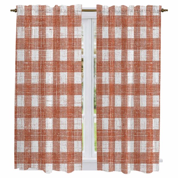 Red Buffalo Plaid Kitchen Curtains 63 Inch Length, Farmhouse Checkered Boho Vintage Tiers Curtains for Living Room Berdoom Bathroom, Light Filtering Drapes Window Treatment 2 Panels 42"Wx63"L