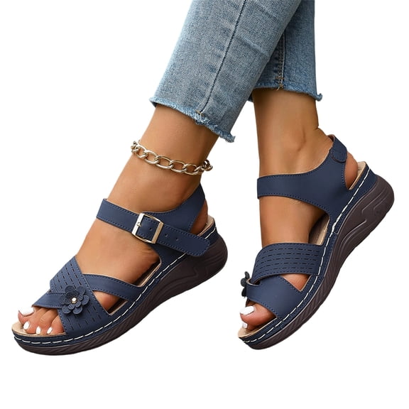 Willtoo Orthopedic Wide Sandals for Women Comfortable Flat Wedge Sandals Strappy Arch Support for Summer Beach