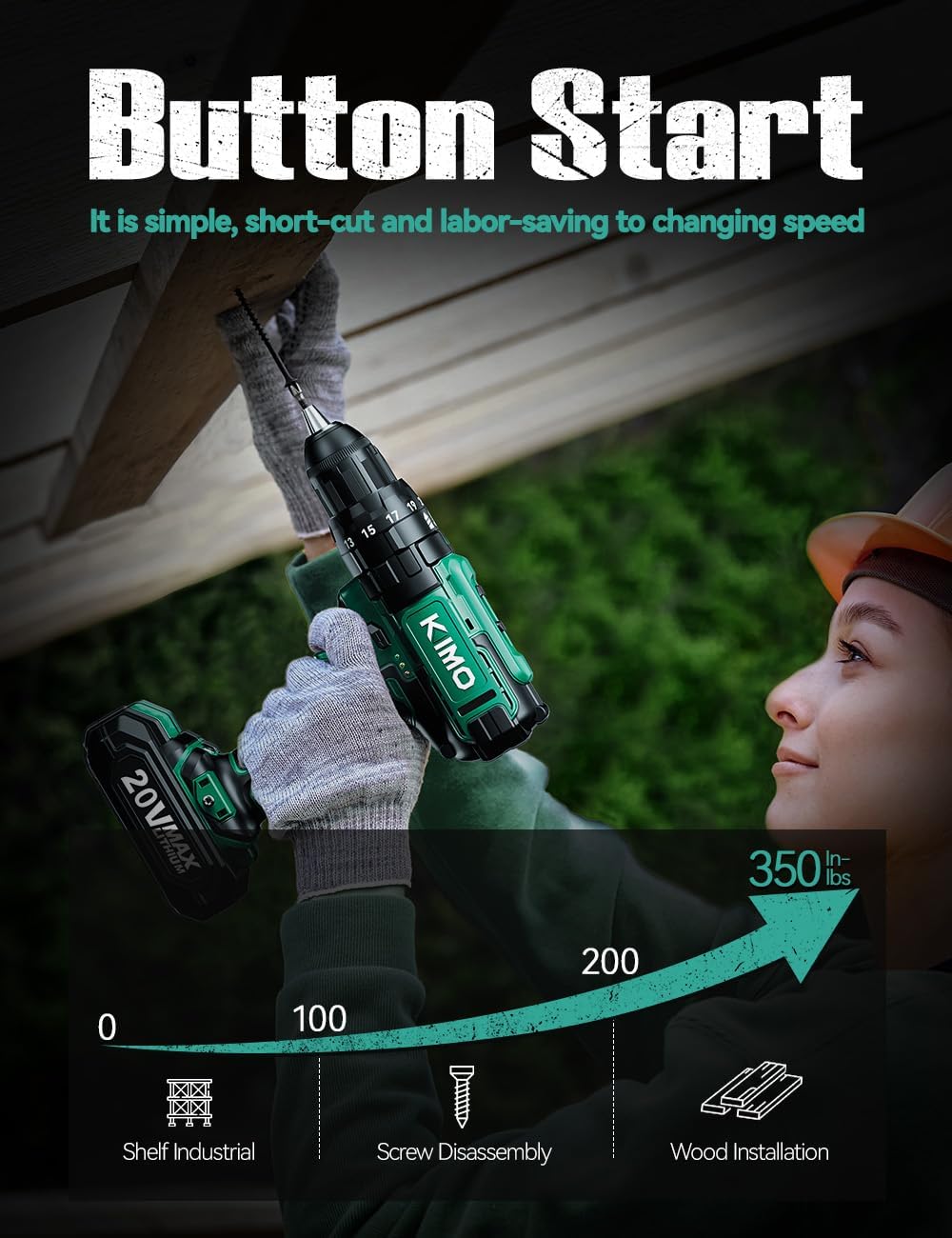 KIMO Hammer Drill - 20V 2X Battery Hammer Drill Cordless Drill Set