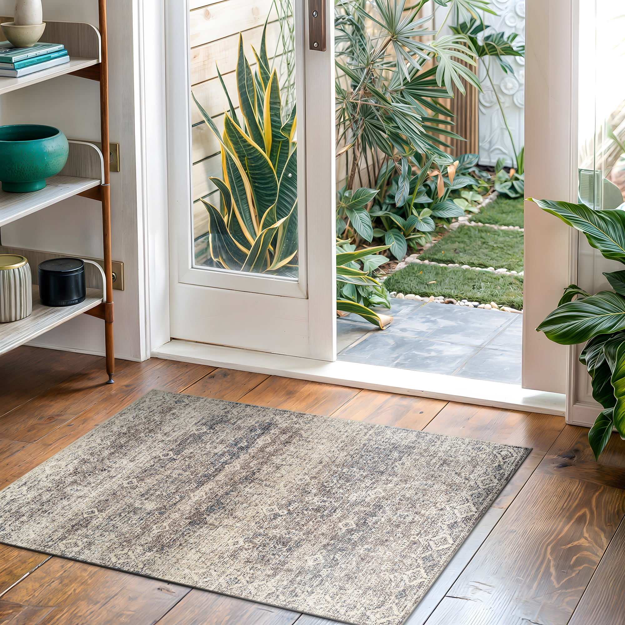 Bloom Rugs Washable Non-Slip 2x3 Rug - Beige Brown / Teal Traditional Oriental Area Rug for Living Room, Bedroom, Dining Room, and Kitchen - Exact size: 2' x 3'