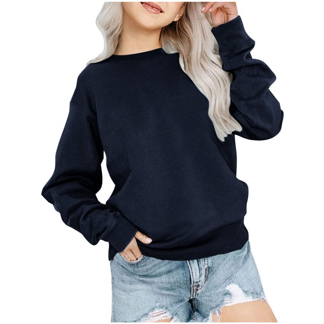 cfhntfmh Chandail en Molleton pour Enfants Filles Garçons Décontracté Automne Col Rond Uni Chandail Décontracté Manches Longues T-Shirts 4-12 Ans
