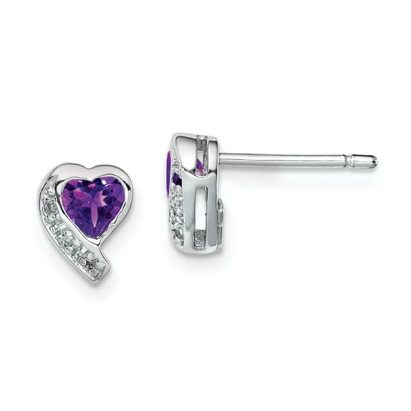 Primal Silver Sterling Silver Rhodium-plated Amethyst and Diamond Heart Earrings