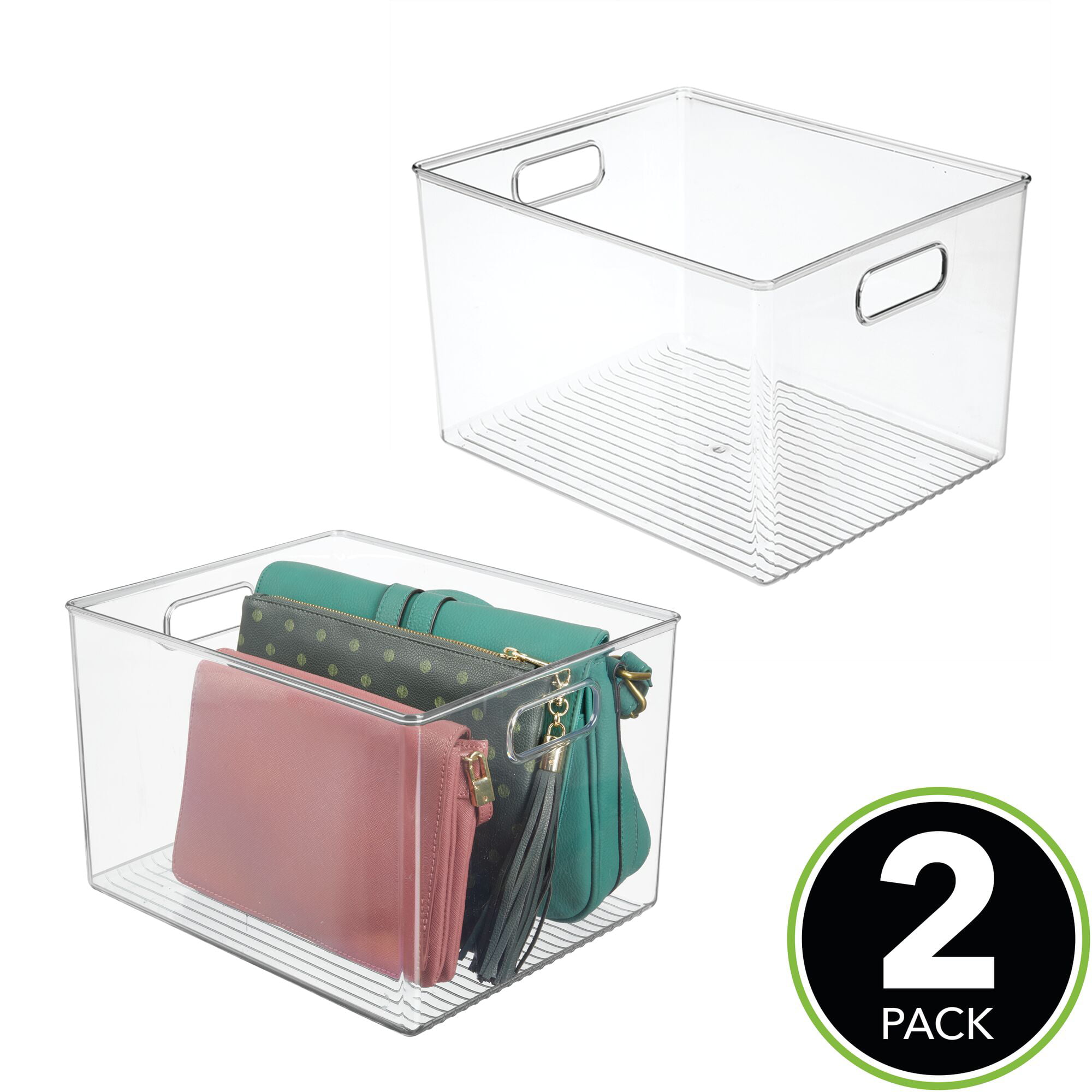 Clear 2 Pack mDesign Plastic Storage Organizer Bin with Handles for Closets 