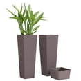 thumbnail image 2 of Outsunny 23.6 Inch Tall Planters for Outdoor Plants, Set of 2 Plastic Flower Pots with Drainage Holes, Brown, 2 of 9
