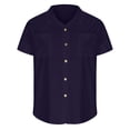 thumbnail image 2 of QLEICOM White V Neck Shirts for Women, Summer Button Down Shirt, Solid Color Lapel Short Sleeve Blouse, Casual Office Bussiness Shirts Plain Blouses Tops Blue S, 2 of 4