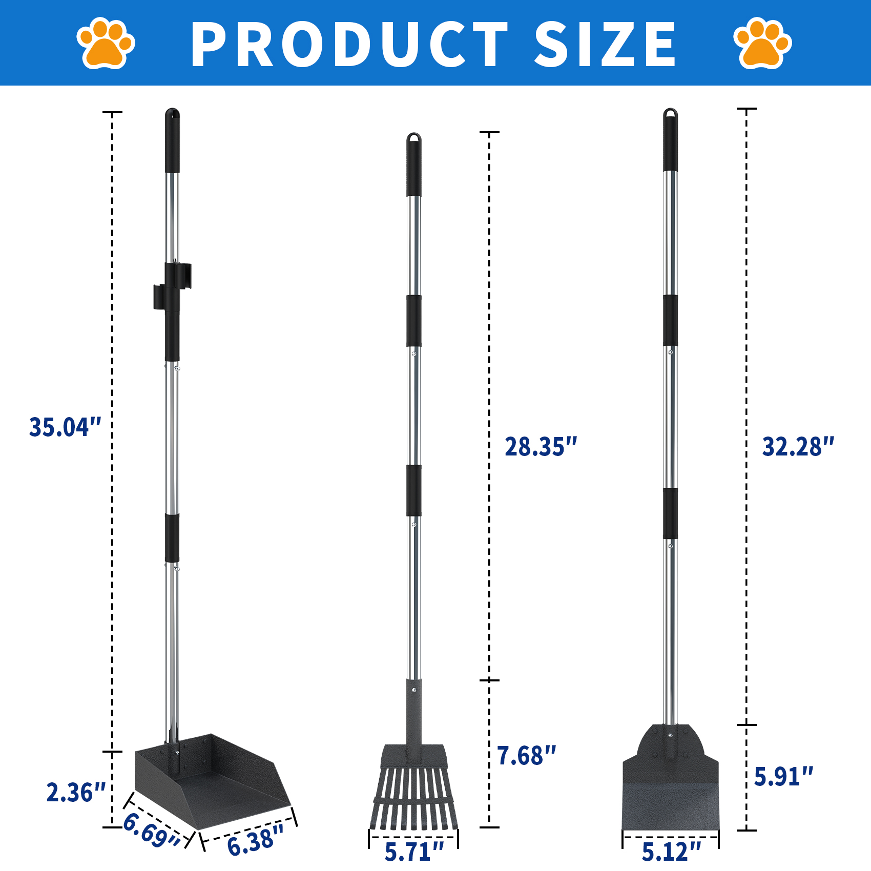 Suchown 38" Pooper Scooper with Rake and Tray photo 7