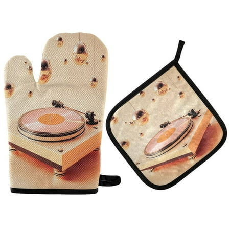 

Heat Resistant Oven Glove & Hot Pad Set Reusable and Washable Kitchen Combo for Baking BBQ Oven Microwave Orange Vinyl Record