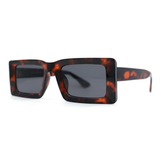 Minimal Squared Rectangle Plastic Mod Plastic Sunglasses Tortoise - Black